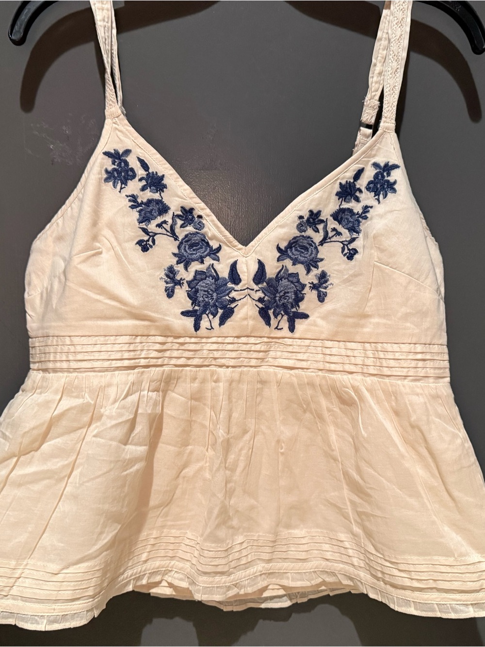 Abercrombie & Fitch Cream Camisole with Blue Floral Embroidery